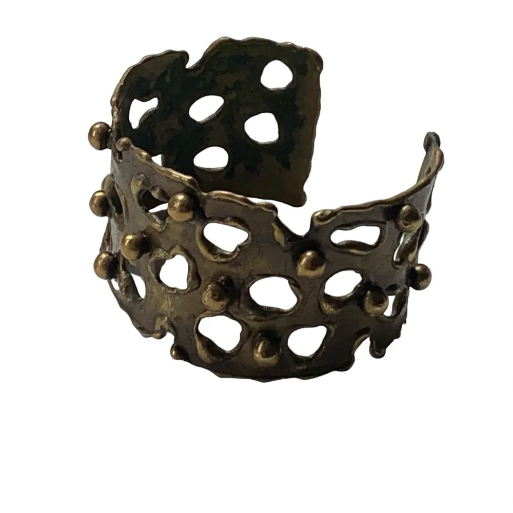 Vintage Brutalist Mid Century Modernist Brass Cuff Woman’s Bracelet Jewelry - Picture 9 of 9